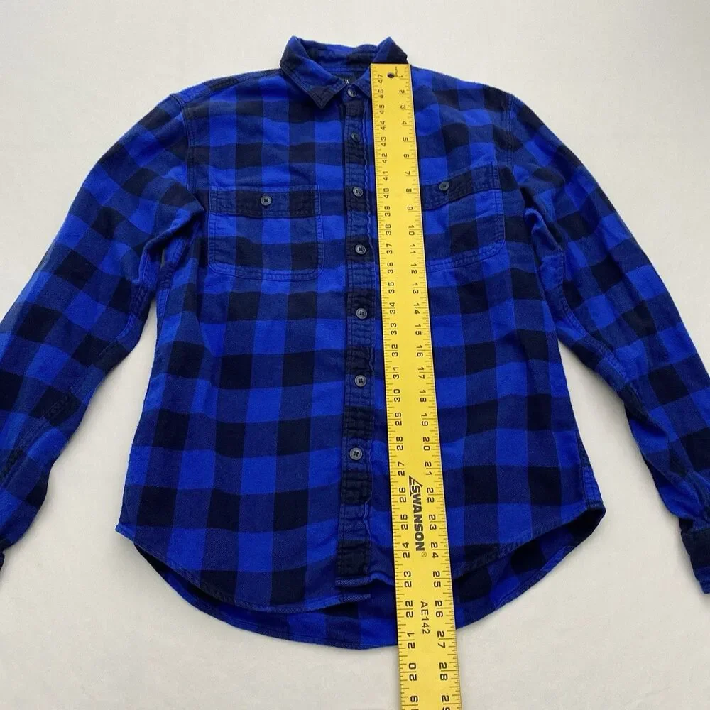 J Crew Flannel Shirt Mens Small Blue Buffalo Check Button Down Cotton Grunge